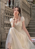 Drespot Elegant Sweet Lace Formal Prom Dresses Women 2024 Summer Wedding Party Bridesmaid Clothes Korean Style Evening Midi Dress Female