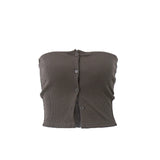 Drespot- Retro Button Cardigan Ribbed Tank Top Sexy Strapless Backless Crop Tops Summer Casual Streetwear Harajuku Corset Vest
