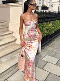 Drespot Summer Spaghetti Strap Floral Print Party Dresses Elegant Maxi Bodycon Wedding Guest Holiday Dress New In Dress 2023