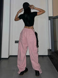 Drespot- Y2K Pink Cargo Pants Women Kpop Style Streetwear Wide Leg Sweatpants Oversized Korean Fashion Hip Hop Jogger Trousers