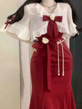 French Vintage Fairy Mermaid Dress Women Lace Korean Party Princess Strap Dress Female 2023 Spring Court Sweet Lolita Midi Dress
