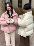 Drespot Korean White Quilted Jacket for Women 2023 Winter Thick Padded Coats Basic Simple Down Cotton Petite Woman Short Jackets Parkas