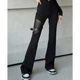 Drespot-Sexy Black Pants Women Mesh patchwork Micro-Flared Pants Loose Korean Fashion Harajuku Woman High waist Trousers Female Clothing