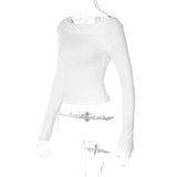 Drespot-Slash Collar Solid Long Sleeve Backless Slim Tank Crop Top Tshirts  2023 New Y2K Streetwear Wholesale Club Daily Clothing