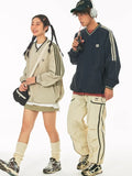 Drespot-2024  American Retro Stripe Baseball Hoodie Women Y2k Quick Drying Long Sleeve Oversize Streetwear Vintage Sweatshirt Kpop Top