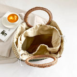 Drespot-Summer Handmade Straw Bags for Women Handbags Rattan Boho Drawstring Basket Bag Large Hand-Woven Top Handle Crochet Beach Totes