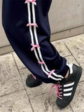 Drespot-Y2K Blue Sweatpants With Bow Women Korean Fashion Fairycore Jogger Pants Oversized Harajuku Girly Kpop Sports Trousers
