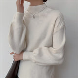 Drespot Korean Fashion Y2k Lantern Sleeve Turtleneck Sweater White Long Sleeve Tops Pull Femme Winter Clothes Women Knitted Pullovers