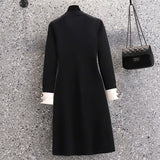 Drespot  Small Fragrance Knitted Sweater Dress Women Bow Buttons Vintage Party Mini Dress Fall Winter Fashion Casual Black Robes Vestidos