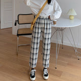 Drespot  Harajuku Plaid Pants Women High Waisted Korean Style Oversize Checkered Trousers For Female Straight Casual Bunch Legs