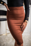Drespot Solid Knee-Length Pencil Skirt Women Fashion Elastic High Waist Office Lady Bodycon Slim Knitted Casual Skirts
