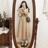 Drespot Vintage Old Long Sleeve Midi Dress Women Autumn Korean Fashion Elegant Japanese Kawaii  Chic Trendy Kpop Clothes