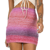 Sexy Mini Skirt Women Gradient  Knitted Pencil Elastic High Waist Streetwear 90S Skirt Lady Bodycon Slim Casual Beach Skirts