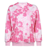 Y2K Pink Floral Print Zip Hoodie Women Harajuku Oversize Hooded Sweatshirts Kawaii Jacket Sweet Coat Autumn Spring Top Iamhotty