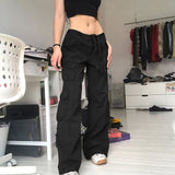 Vintage Low Waist Cargo Pants Women Casual Big Pockets Wide Leg Baggy Denim Trouser Korean Streetwear Khaki Mom Jeans Iamhotty