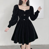 Drespot Elegant Vintage Mini Dress Women Black Sexy Long Sleeve Autumn Winter Dresses Gothic Off Shoulder Fashion Female Robe