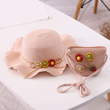 Drespot Two Piece Set Child Baby Sun Flower Panama Cap And Handbags Outdoor Princess Girl Kids Straw Hat UV Protection Hats Caps Bags