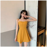 Drespot Black Spaghetti Strap Slip Dress  Summer Sundresses Korean Fashion Style Off Shoulder Dress Backless Mini Party Dress