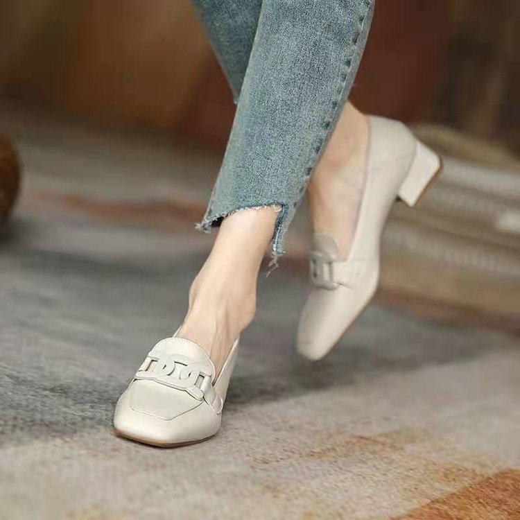 Drespot   Women's Slippers Indoor Outdoor Square Toe Mid Square Heel Sewing Ladies Mullers Fashion Vintage Female All-match Pumps