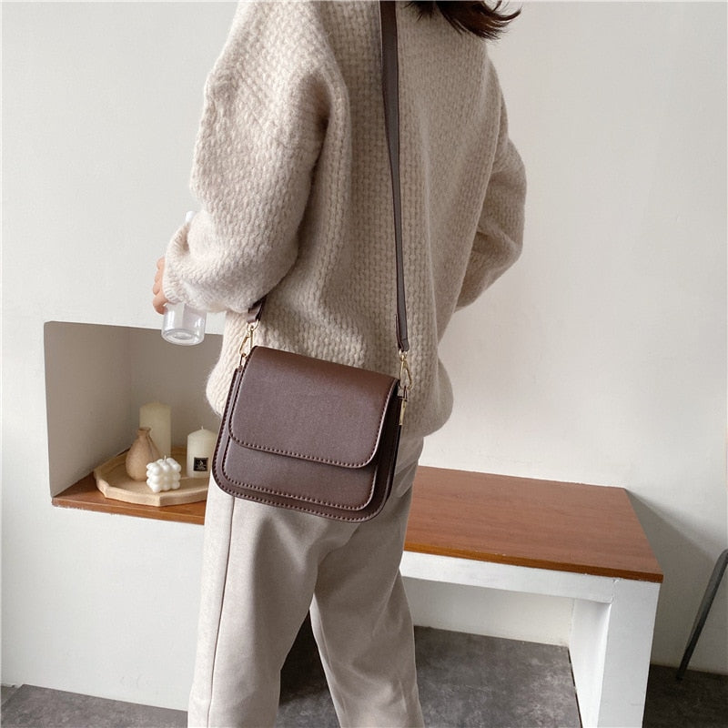 Drespot  Simple Small Square Shoulder Crossbody Bags for Women New Pu Leather Female Bag Korean Fashion Wide Strap Women's Bag Tote Femme