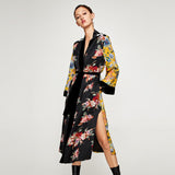 Vintage Floral Print Long Kimono Plus Size Elegant Street Wear Summer Clothing For Women Bohemian Tunic Dress A836