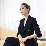 Drespot Women New Elegant Office Work Wear Pant Suits OL 2 Piece Sets Solid Blazer Jacket & Trousers Suit Set Femme