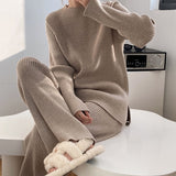 Drespot Winter Casual Thick Sweater Tracksuits O-neck Pullover & Elastic Waist Pants Suit Female Knitted 2 Pieces Set