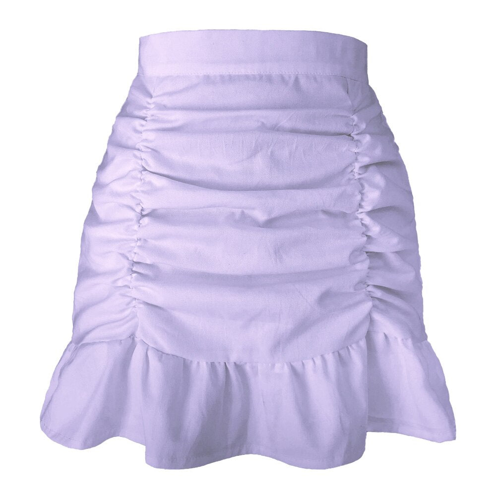 Summer Solid Skirt Women Folds A-Line Y2K Skirt Harajuku Casual High Waist Bodycon 90s Party Streetwear Beach E-girl Mini Skirt