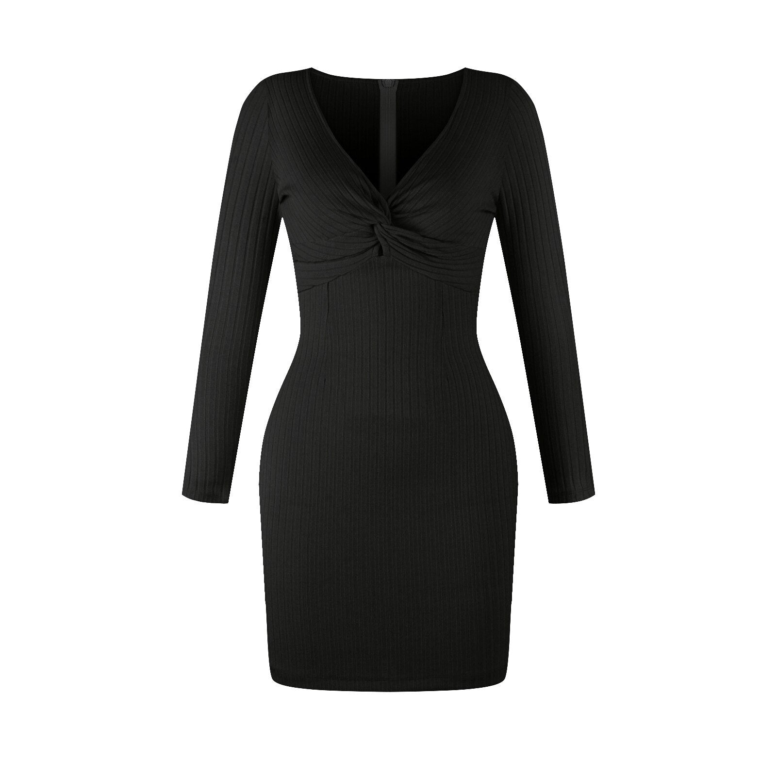 Sexy Deep V Neck Knitted Mini Dresses Women Autumn Winter  Long Sleeve Dress Ladies Skinny Hip Club Party Vestidos Mujer