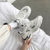 Drespot   Women Chunky Sneakers Thick Bottom Platform Fashion Casual Shoes Comfortable White Vulcanize Running Walking Female Shoes
