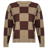 Checkerboard Plaid Sweater Women Pull Oversized Sweaters Vintage Pullovers Loose Jumper Aesthetic Tops Fall Winter Iamhotty