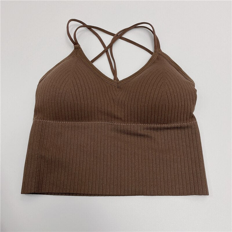 Drespot  New Summer Women's Crop Tops Vintage Cross Back Straps Short Tops Padded Bras Women Tank Camis Crop Top for Women
