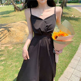 Drespot Black Slip Long Dress Women  Summer Sundresses Vintage Elegant Backless Sexy Dress Mori Girl Ladies Dresses for Women