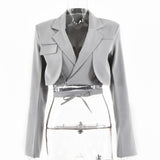 Drespot Irregular Elegant Blazer For Women Notched Long Sleeves Lace Up Bowknot Blazers Female  Spring Fashion New Coat