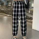 Drespot  Harajuku Plaid Pants Women High Waisted Korean Style Oversize Checkered Trousers For Female Straight Casual Bunch Legs