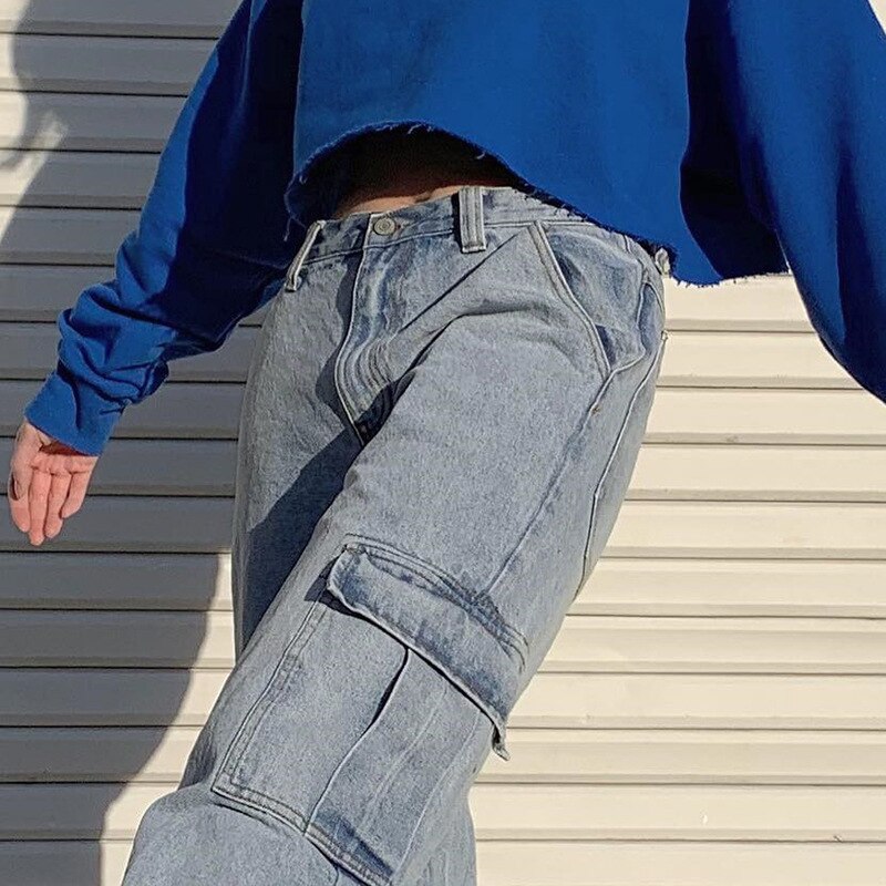 Drespot Thanksgiving Y2K Jeans Women 90S High Waist Wide Leg Baggy Cargo Jeans E-Girl Aesthetic Clothes Streetwear /