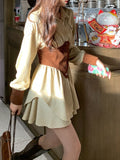 Korean Style Elegant Two Piece Set Autumn  Casual Vintage Sweet Woman Dress Suits Sweet Mini Dress + Wide-legged Short Pants