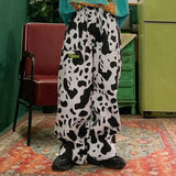 Drespot Milk Cow Print Pants Women Loose Wide Leg Pants for Women Streetwear Women Oversized Trousers Palazzo Pants