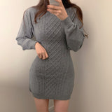 Drespot  Korean Fashion Casual Knitted Sweater Mini Bodycon Dress Women Autumn Winter Long Sleeve Knitting Dress Robe Femme Vestidos