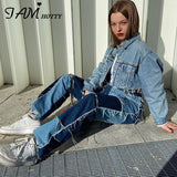 IAMHOTTY  Patchwork Baggy Jeans Women Ripped Wide Leg Joggers Straight High Waist Pants Female Vintage Denim Streetwear