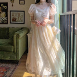 Drespot Elegant Princess Dress Women Vintage Lace-up Party Long Fairy Dresses for Women  Spring Victorian Wedding Midi Dress Korean D30