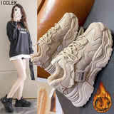 Drespot  Women's Warm Fur Chunky Sneakers Thick Bottom Platform Vulcanize Shoes Fashion Casual Running Shoe for Woman Female