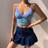 Y2K Aesthetic Camis Pleated Bow Patchwork Lace Crop Top Kawaii Sleeveless Tee Lolita Style Sexy Corset Japanese Vest