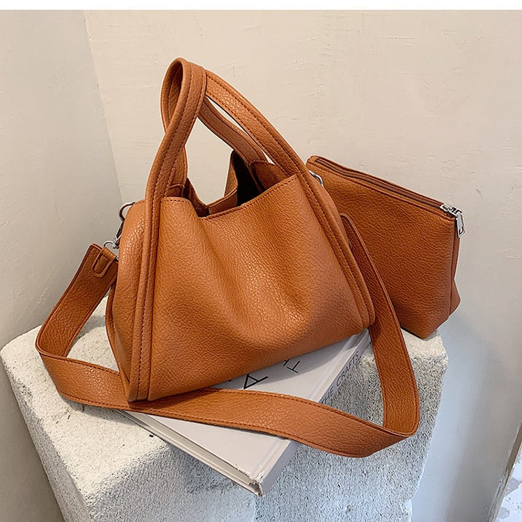 Drespot  Casual Soft Pu Leather Handbag Crossbody Shoulder Bags for Women New Small Bucket Tote Female Handbags Travel Shopper Bag Totes