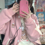 Drespot Japanese Kawaii Pink Hoodies Women Soft Girl Sweet Preppy Style Cute Cartoon Zip Up Sweatshirt Student Clothes  Autumn