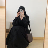Long Sleeve Dress Women Elegant Black Classy All-match Midi Solid A-Line Sashes College V-Neck Charm Empire Vestido Temperament