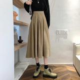 Fashion High Waist Pleated Skirt Women Korean Elegant College Style Midi Skirt Ladies Autumn Winter Thick A-line Skirts
