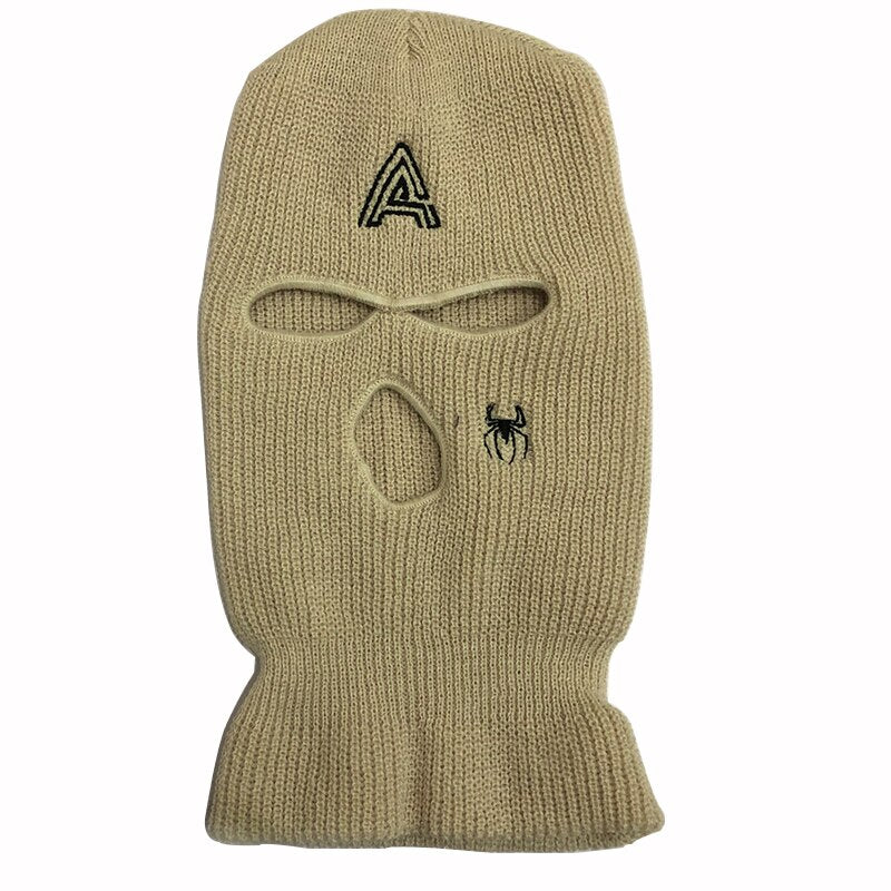 Full Face Ski Mask Balaclava 3 Holes Spider Embroidery Windproof Knit Beanies Bonnet Winter Warm Unisex Caps For Christmas Gift