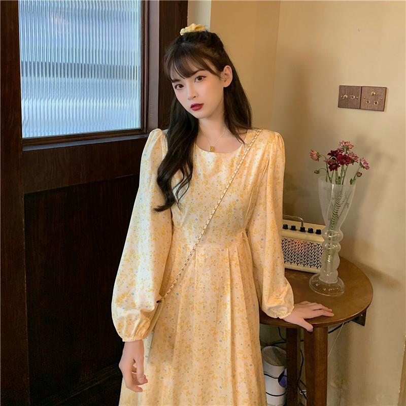 Long Dress Women Sweet Simple Party Fall Floral Chic Ladies Vestidos Korean Fashion Daily Empire Preppy Femme Clothing A-line