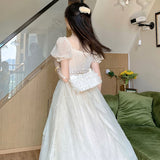 Drespot Elegant Princess Dress Women Vintage Lace-up Party Long Fairy Dresses for Women  Spring Victorian Wedding Midi Dress Korean D30